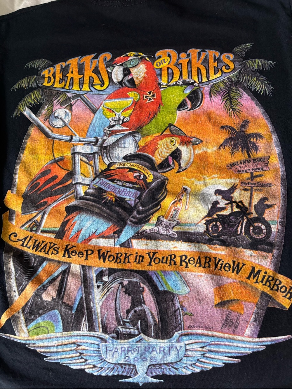 Y2K Black Parrot & Motorcycle Graphic Tee